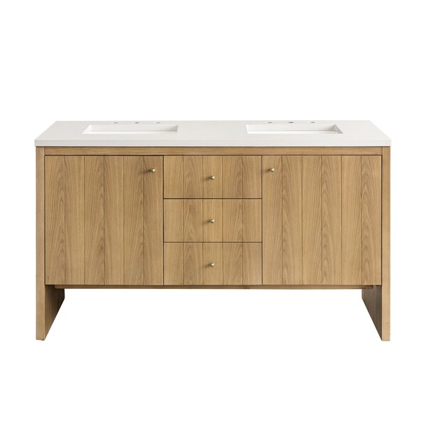 James Martin Vanities Hudson 60in Double Vanity, Light Natural Oak w/ 3 CM White Zeus Top 435-V60D-LNO-3WZ - main